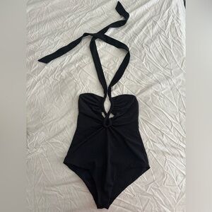 Mara Hoffman Black Aya Halter Plunge Swimsuit